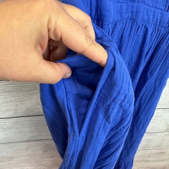 Gap Women's Blue Cotton Summer Gauze Open Back Midi Dress Size Large - Picture 5 of 9